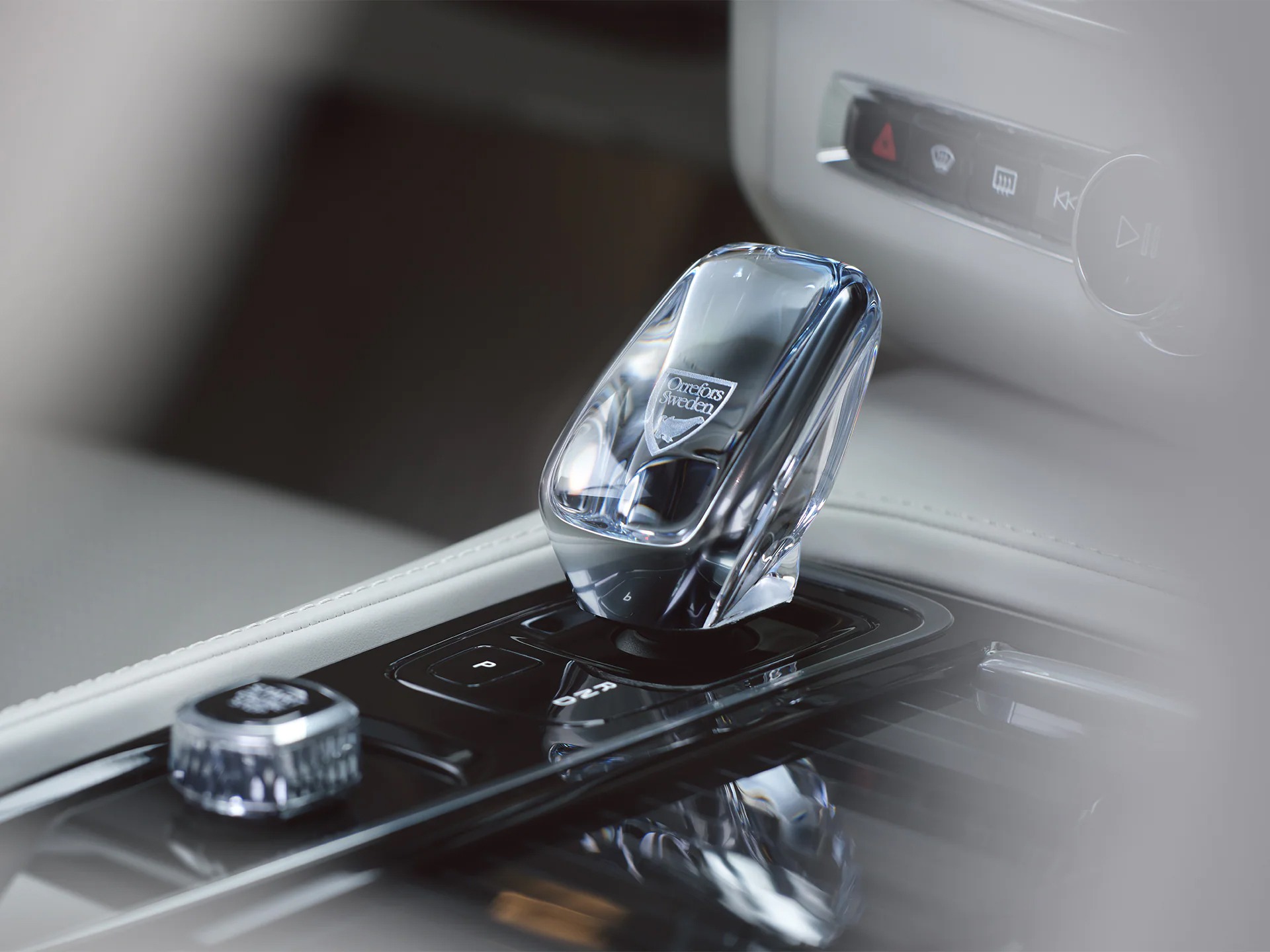 Inside a Volvo S90, a crystal gear shifter in genuine Swedish crystal from Orrefors.